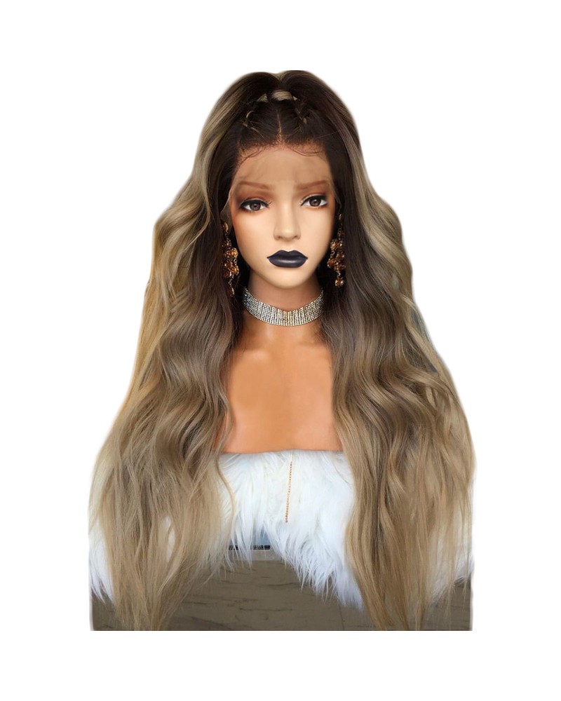 Blonde brown wavy curly long wig lace front