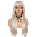 Long light golden straight wig with bangs