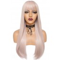 Long light pink straight wig with bangs