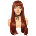 Long brown red straight wig with bangs
