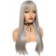 Long gray straight wig with bangs