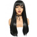 Straight long brown black synthetic wig
