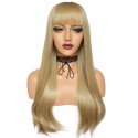 Long straight blonde wigs with bangs