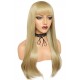 Long straight blonde wigs with bangs