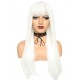 Long straight white synthetic wig