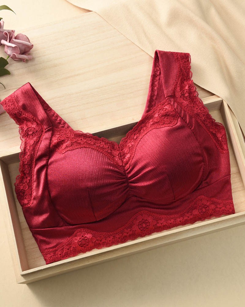 Wide strap Leisure Wine Color Bras with Silicone Breast Forms