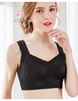 Wide strap Leisure Black Color Bras with Silicone Breast Forms