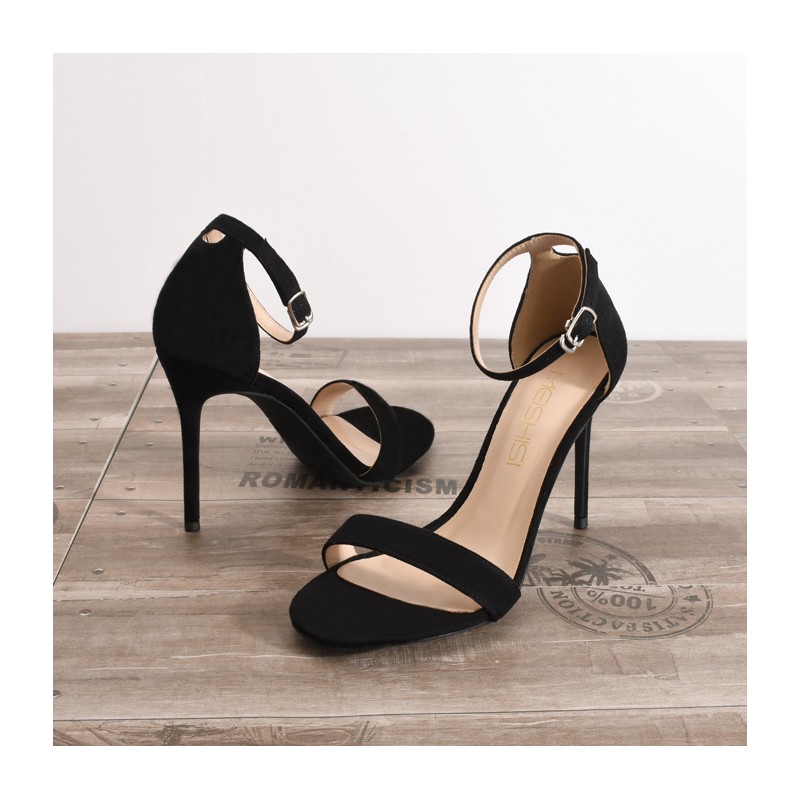 Black suede stiletto sandal ankle strap - Super X Studio