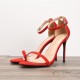 Red stiletto sandal ankle strap suede