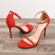 Red stiletto sandal ankle strap suede