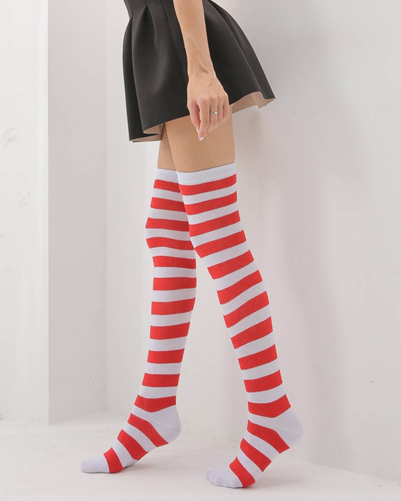 White&Red Striped Over-the-Knee Socks