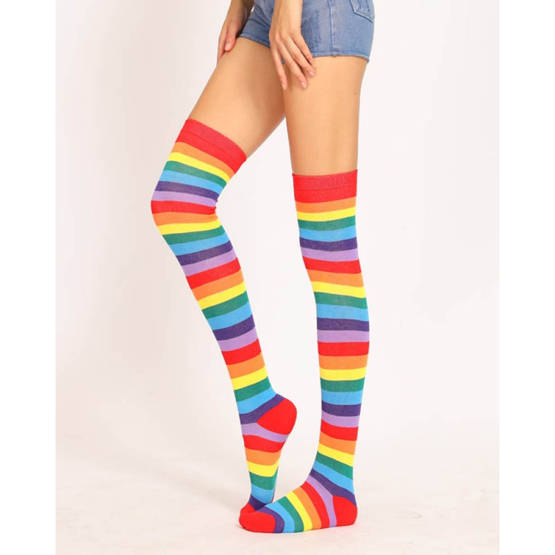 Neon Rainbow Thigh High Socks - Super X Studio