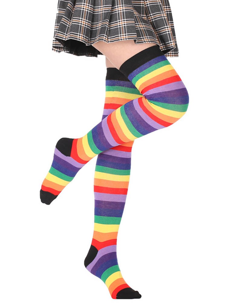 Imperial Rainbow Striped Thigh High Socks