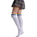 White & Colorful Rainbow Thigh High Socks