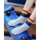 White - Thick Rainbow Striped Unisex Sport Crew Socks