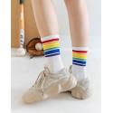 White-Thick & Thin Rainbow Striped Unisex Sport Crew Socks