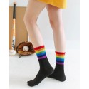Black - Thick Rainbow Striped Unisex Sport Crew Socks