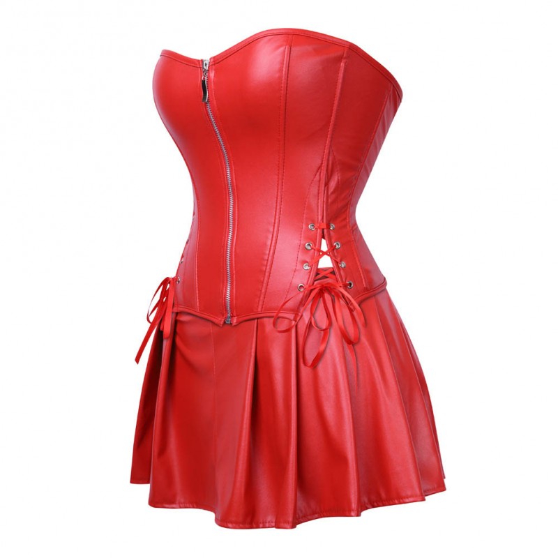 Red Retro Palace Gothic Strapless Strap Body Corset Dress - Super X Studio
