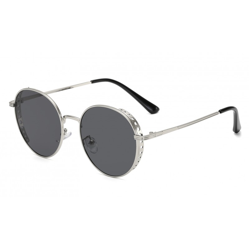 Circular silver frame black lens sunglasses - Super X Studio