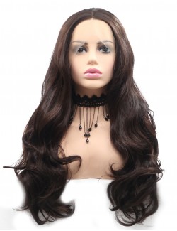 Front lace wig dark brown long wig