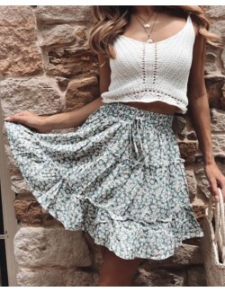 Women's Summer High-waist A-line Beach Mini Skirt
