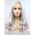 Affordable lace front wavy long silvery wig