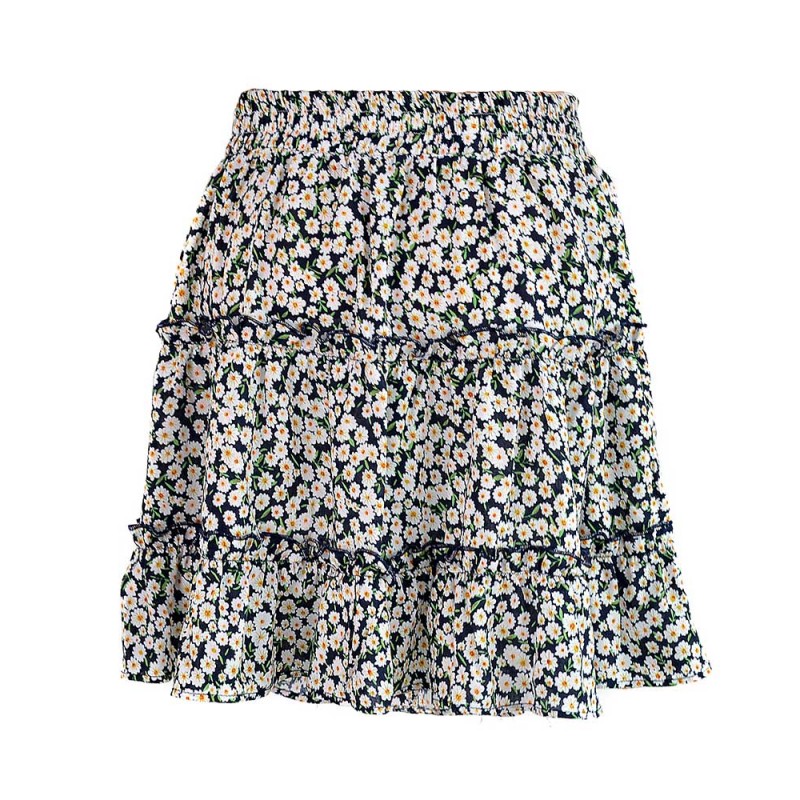 A Line Bohemian Floral Print Ruffle Casual Skirt - Super X Studio