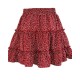 Red High-Waist A-Line Smocked Tiered Skirt