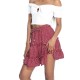 Red High-Waist A-Line Smocked Tiered Skirt