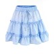 Blue High-Waist A-Line Smocked Tiered Skirt