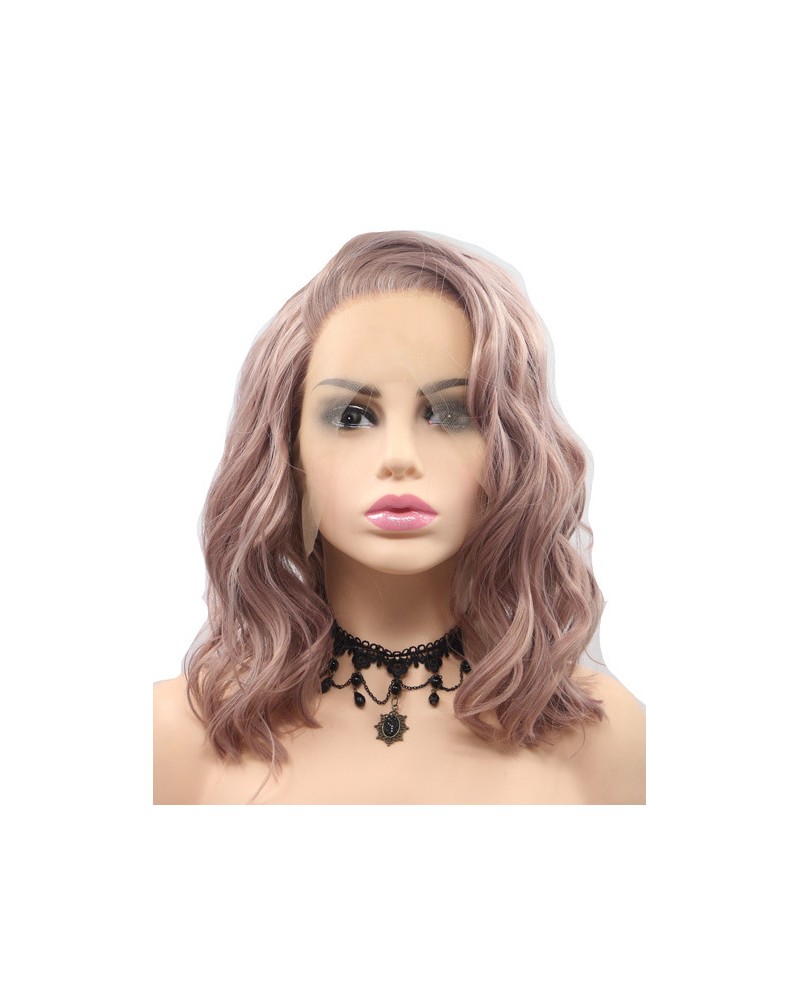 Lace front light pink wave celebrity short wigs