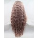 Affordable lace front light pink wavy long wigs