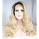 Lace front synthetic blonde wavy long wigs