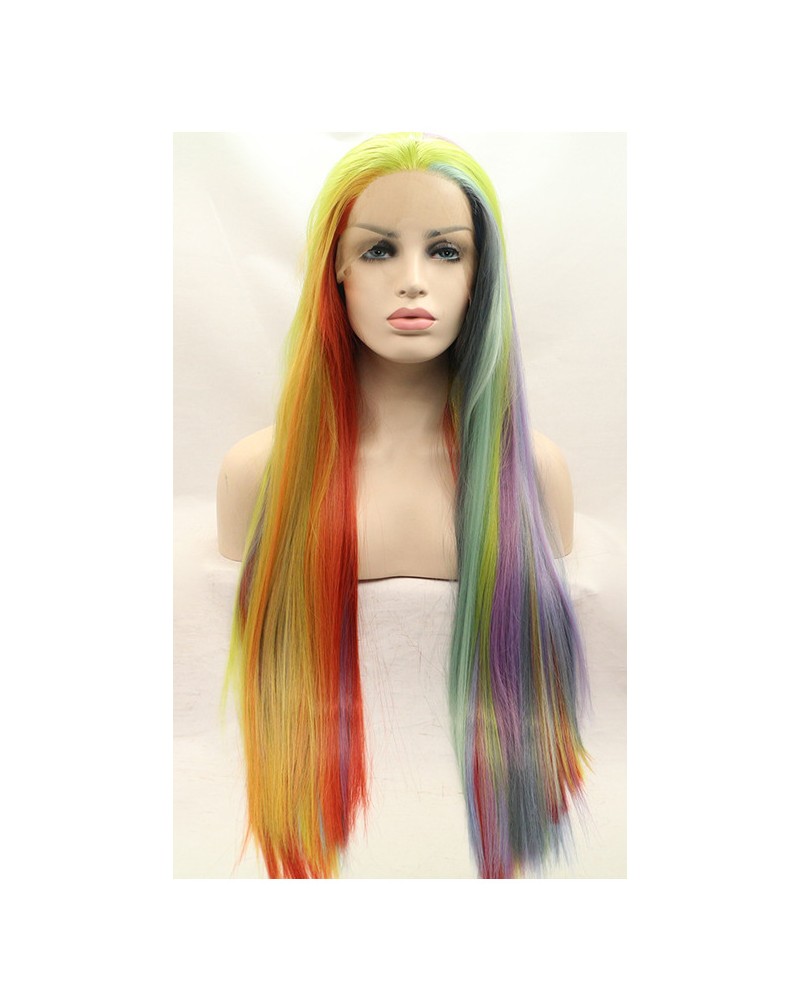 Front lace lgbt rainbow straight wig multicolored