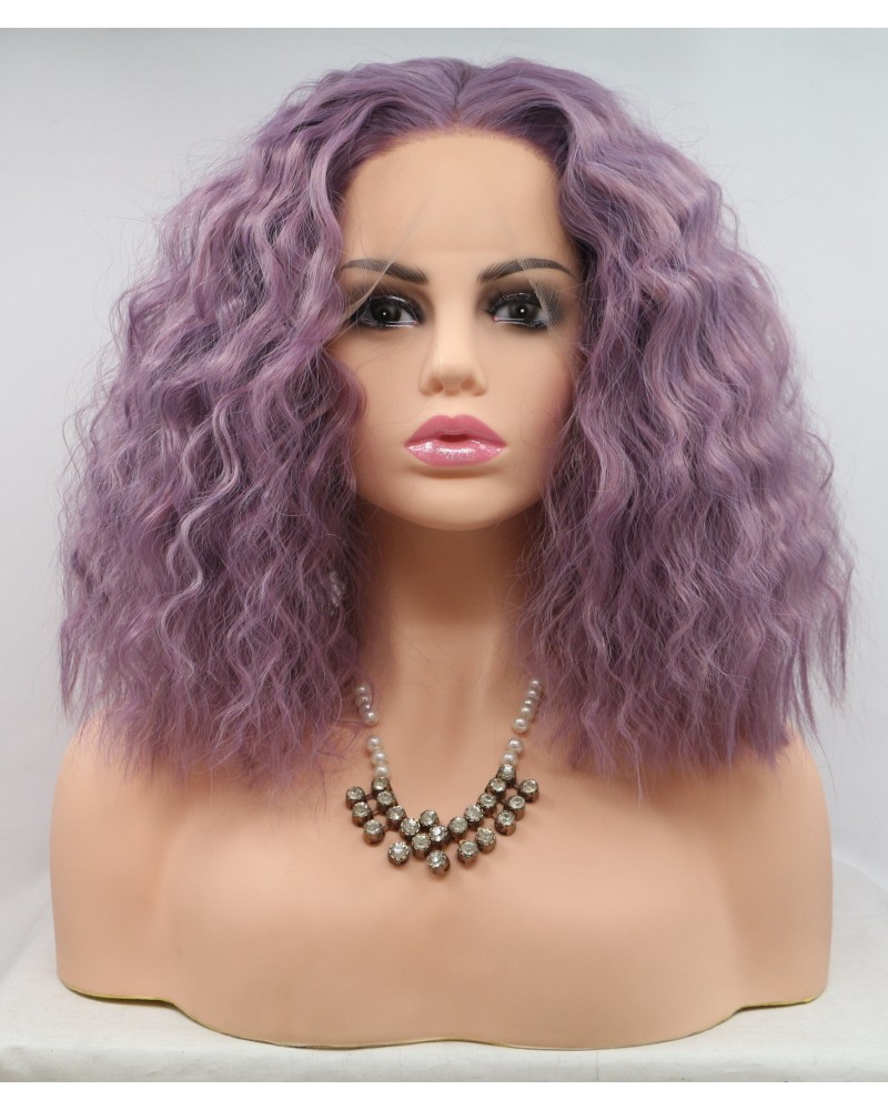 Light purple lace front curly shoulder length lace wigs