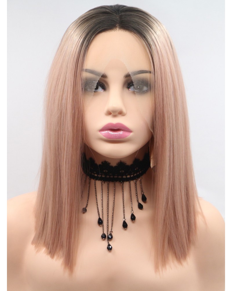 Light color lace front straight medium lace wigs
