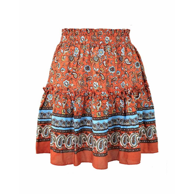 Summer Floral Print Bohemian Style Pleated Short Skirt - Super X Studio