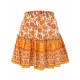 Orange Floral Print Bohemian Casual Beach Mini Skirt