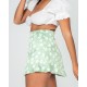 Green Floral Print Short Skirt