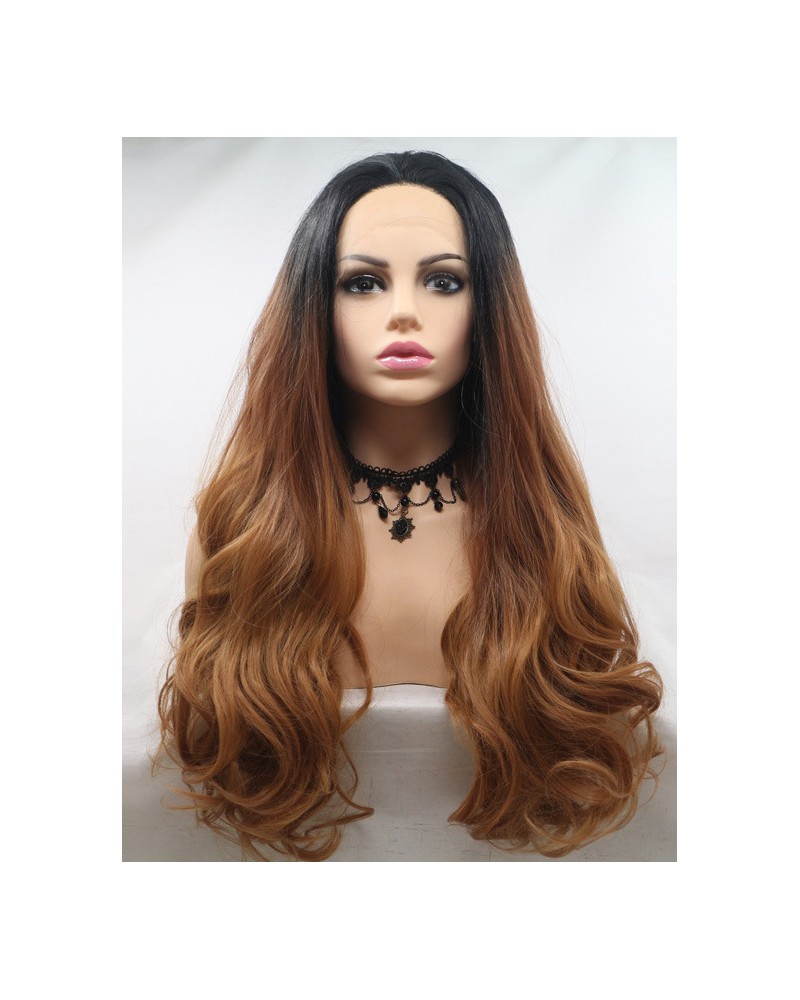 Blonde brown wavy easeful long lace front wigs