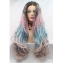 Punk style lace front colorful long wavy wigs