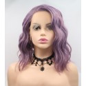 Lace front purple wavy chin length bobs wigs