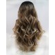 Blonde brown wavy long lace front wigs