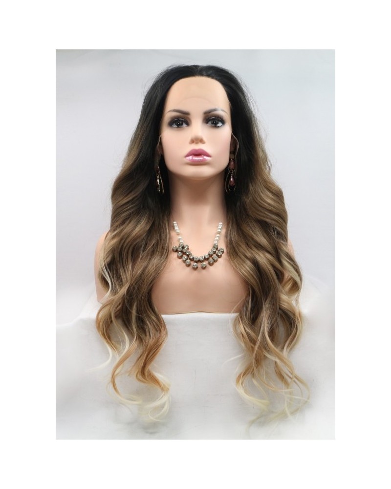 Blonde brown wavy long lace front wigs