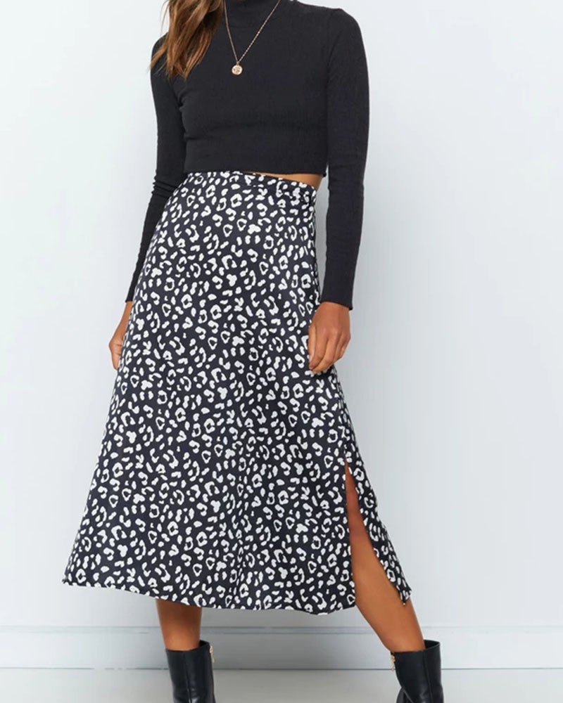 grey leopard maxi skirt
