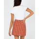 Front Slit Plaid Skirt