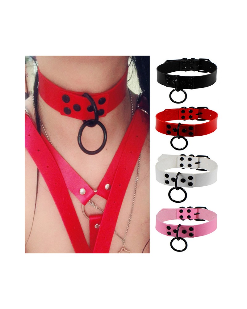 Leather choker celebrity neck clavicle chain