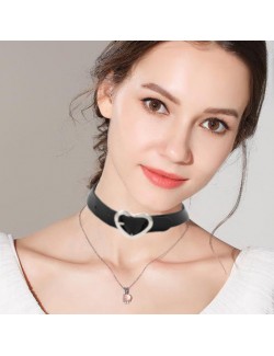 Heart buckle synthetic leather choker celebrity neck clavicle chain