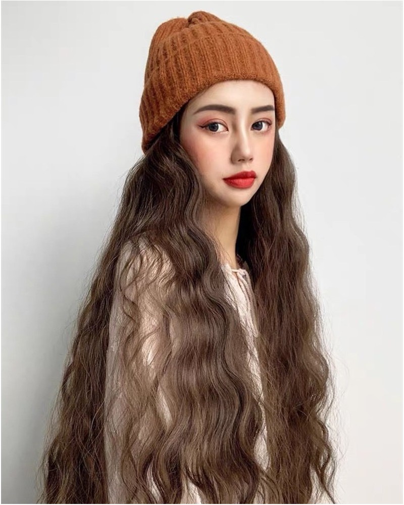 One-piece wool cap natural curly long wigs extensions