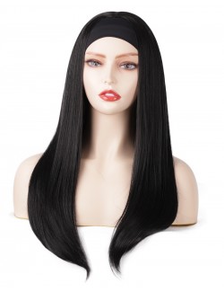 Hair band with natural long straight hair wig integrate